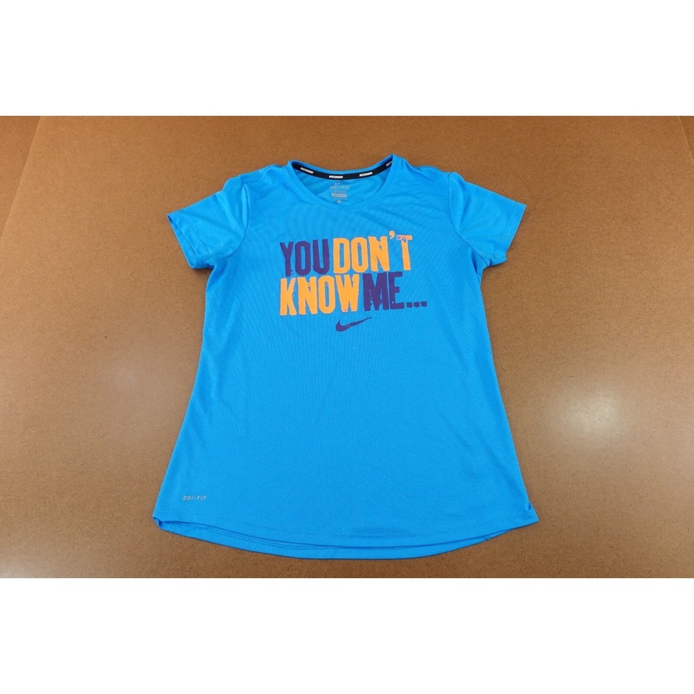 Nike Womens Large Blue You Dont Know Me But You Will Short Sleeve Graphic Tee